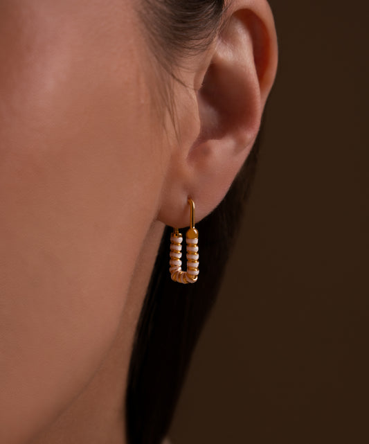 Gold White Nail Lock Earrings