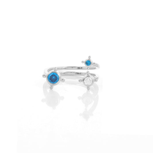 خاتم عسير فضي بالأحجار الزرقاء